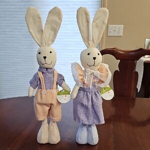 Easter Bunny Pair Plush Decorations in Cream, Lavender and Peach
